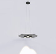 Moderne Pendelleuchte Lannion in schwarzem Design, von unten betrachtet, mit drei Lichtquellen und runder Abdeckung.