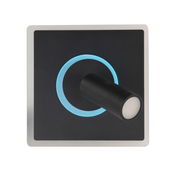 LED-Deckenleuchte Spark in quadratischer Form mit schwarzem Gehäuse und blauem Leuchtring, aus der Vogelperspektive betrachtet.