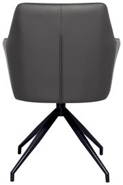 Rückansicht eines modernen Armlehnstuhls mit schwarzem Metallgestell und grauer Polsterung