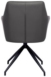 Rückansicht eines modernen Armlehnstuhls mit schwarzem Metallgestell und grauer Polsterung