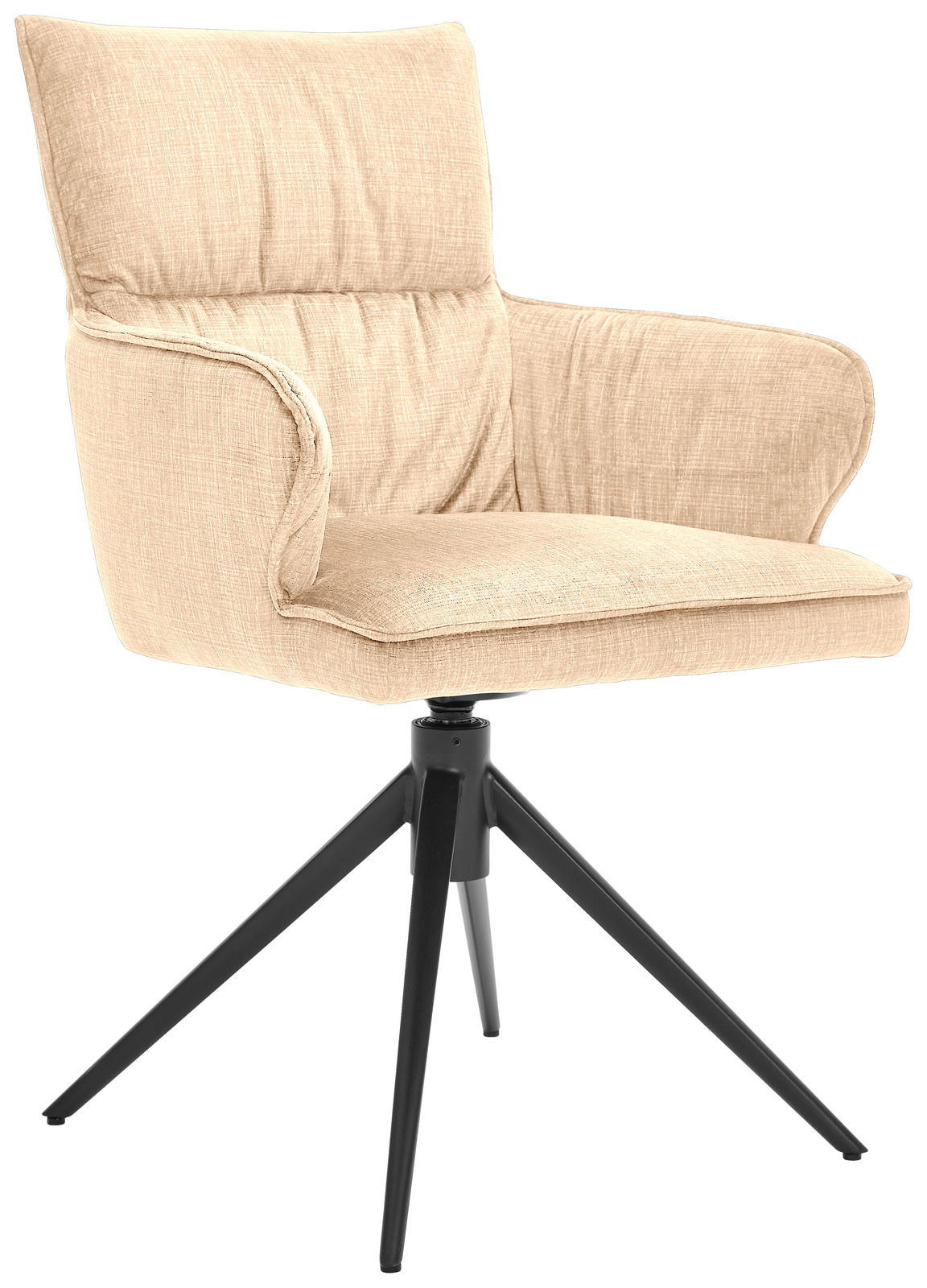 Dieter Knoll Armlehnstuhl AVELINO Beiger Armlehnstuhl mit gepolstertem Sitz und Rückenlehne, schwarzes Metallgestell, seitliche Perspektive
