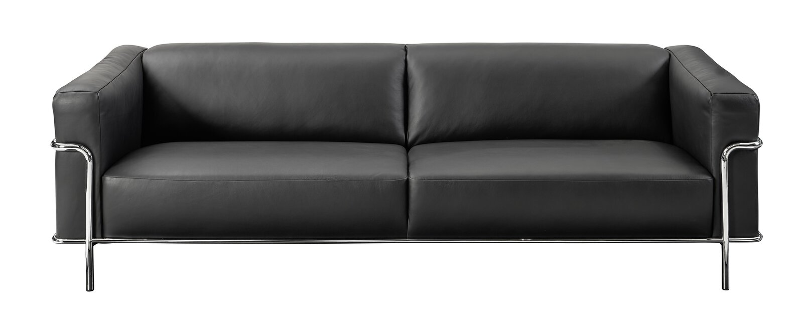 Schwarzes 3-Sitzer-Sofa mit Metallrahmen, Frontalansicht