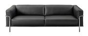 Schwarzes 3-Sitzer-Sofa mit Metallrahmen, Frontalansicht