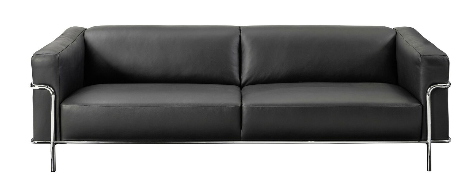 Schwarzes 3-Sitzer-Sofa mit Metallrahmen, Frontalansicht