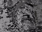 Nahaufnahme eines grauen Teppichs mit abstraktem Muster, perspektivisch von der Seite aufgenommen.