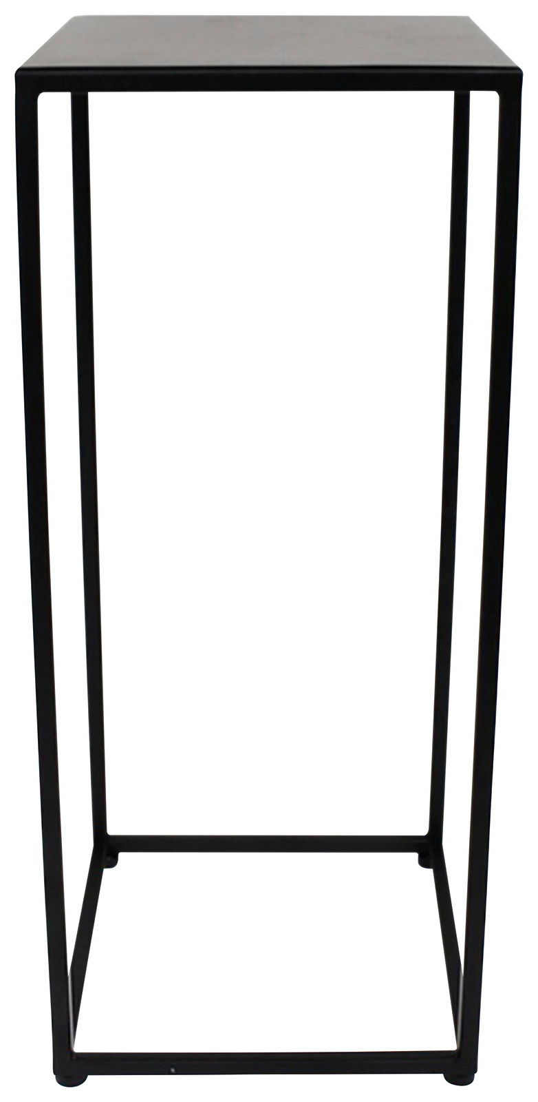 Schwarzer Beistelltisch mit minimalistischem Design, frontal betrachtet.