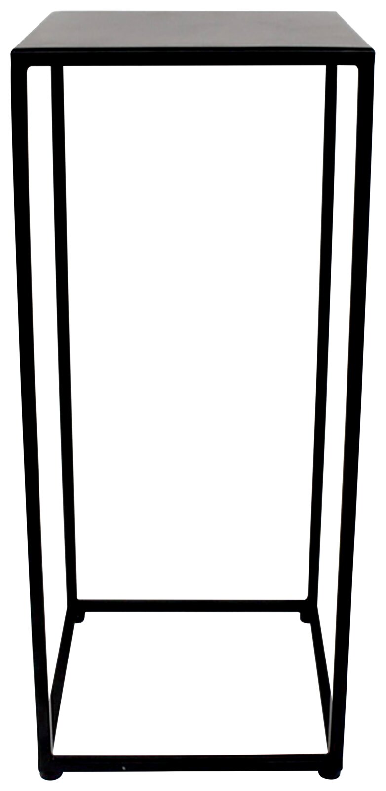 Schwarzer Beistelltisch mit minimalistischem Design, frontal betrachtet.