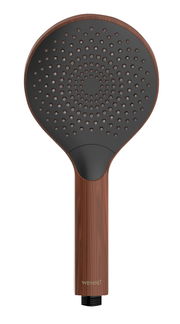 Moderner Wasser sparender Duschkopf in Holzoptik, Frontalansicht