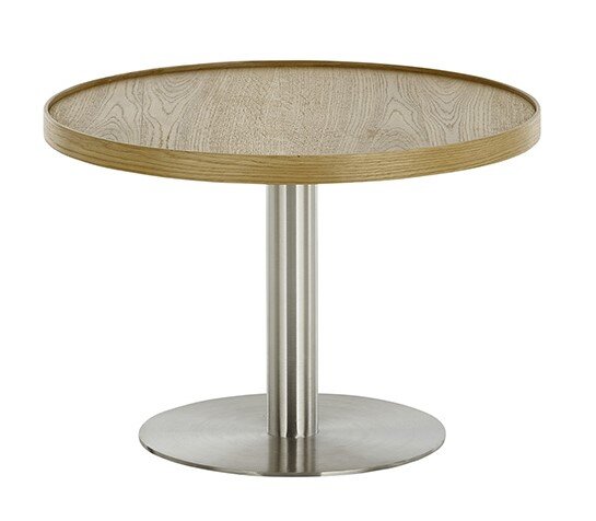 Zurbrüggen Couchtisch MONTEVERDE Runder Couchtisch MONTEVERDE mit Holzplatte und Metallfuß, frontal betrachtet.