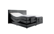Graues Boxspringbett mit verstellbaren Matratzen, seitliche Perspektive