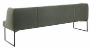 Rückansicht einer modernen, grünen Bank mit Metallbeinen.