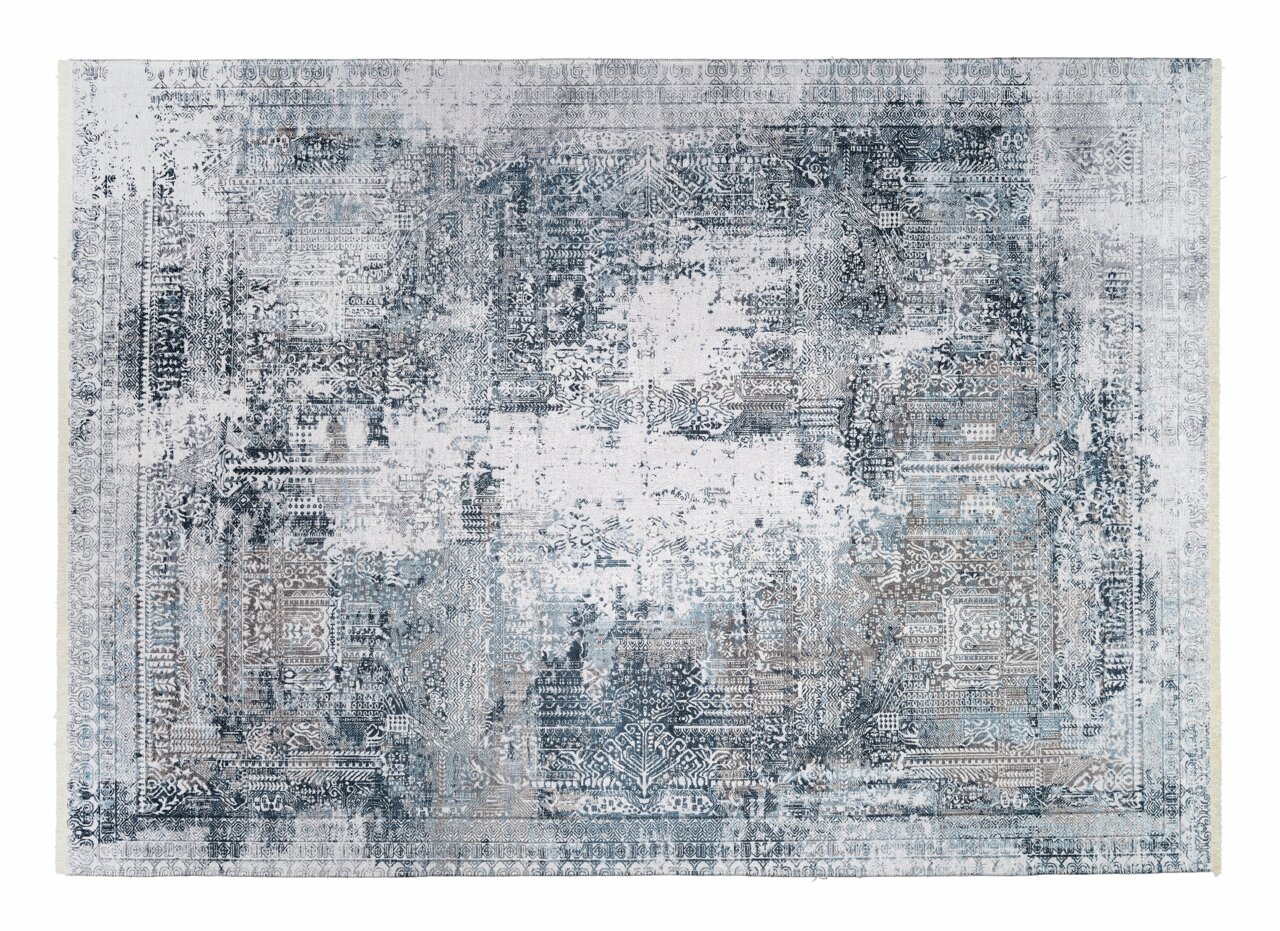 Teppich Vision Yama in Blau- und Grautönen mit abstraktem Muster, Draufsicht