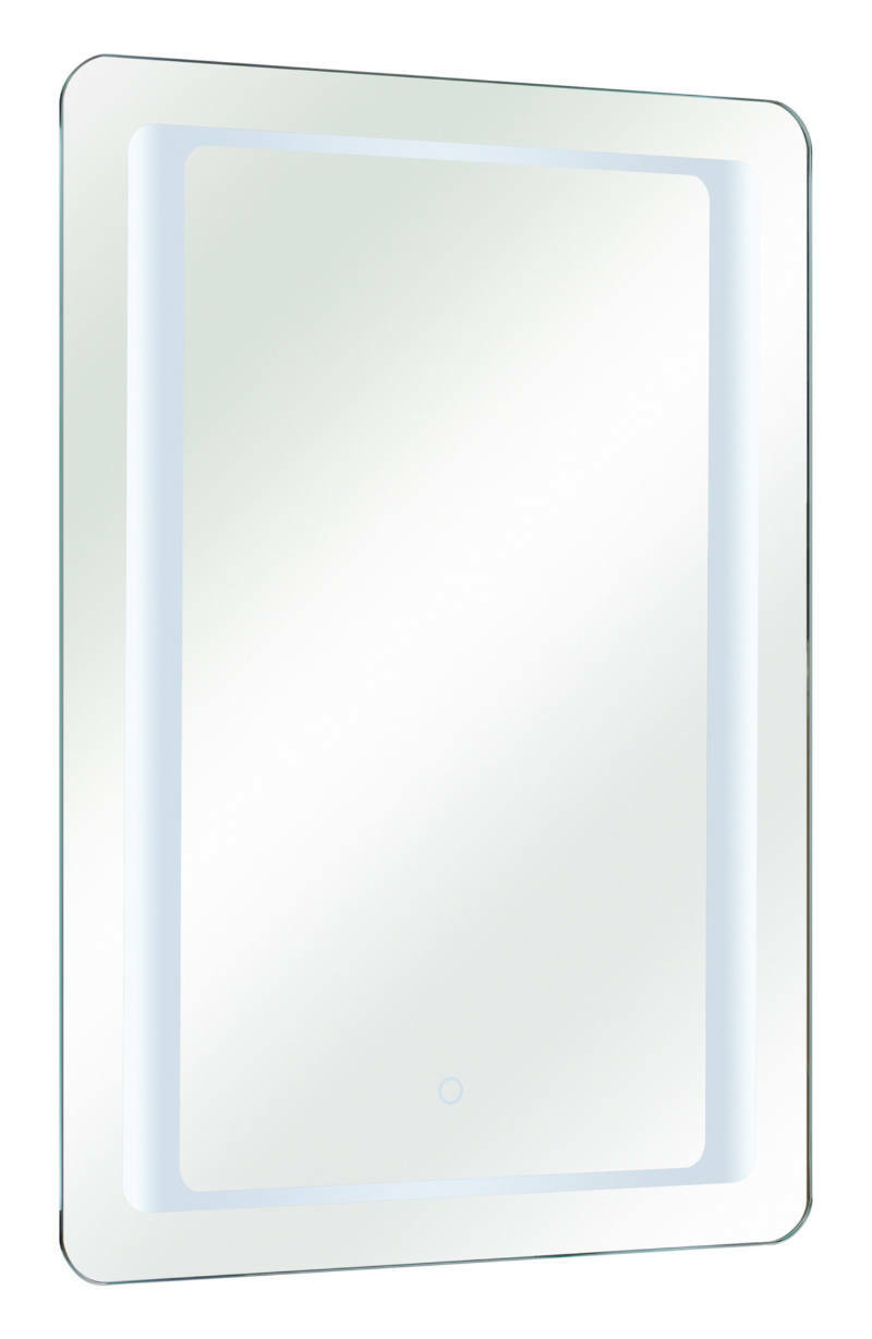 XORA LED-Spiegel Rechteckiger LED-Spiegel mit abgerundeten Ecken, seitliche Perspektive