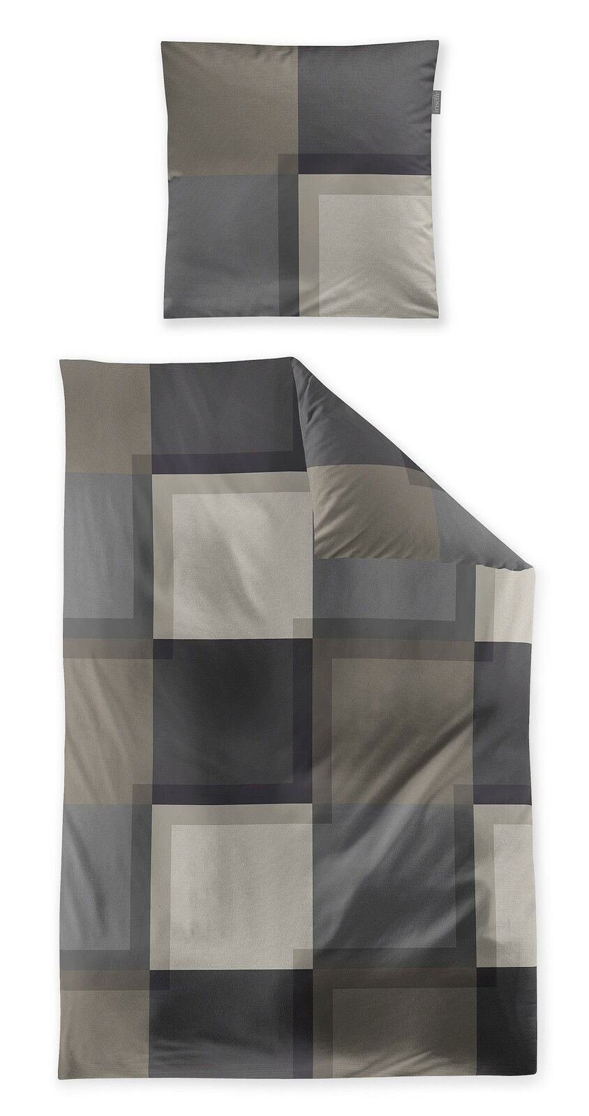 Bettwäsche-Set irisette WAVE in Grau- und Beigetönen mit geometrischem Muster, Draufsicht