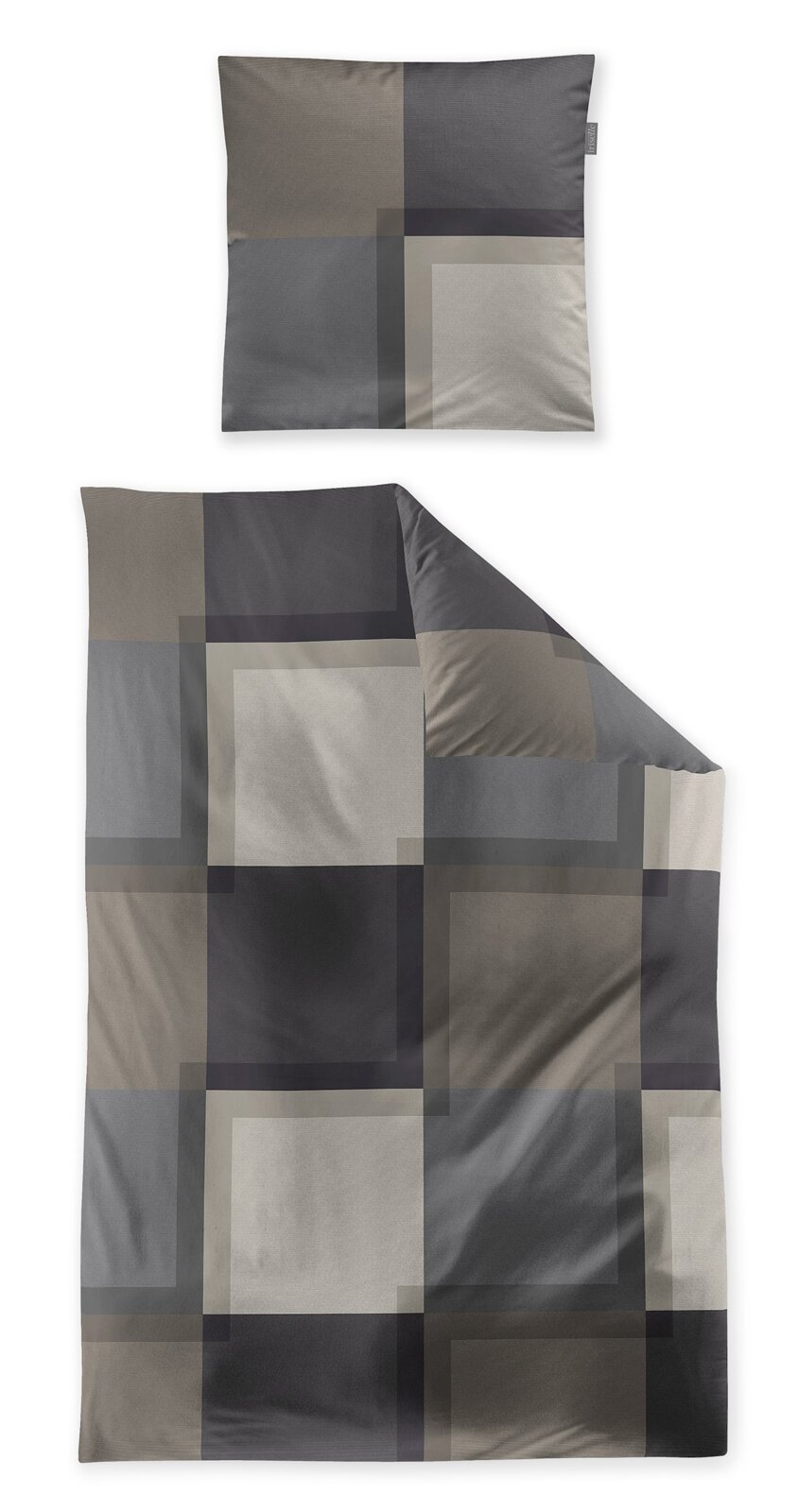 Bettwäsche-Set irisette WAVE in Grau- und Beigetönen mit geometrischem Muster, Draufsicht