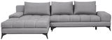 Graues Ecksofa mit Ottomane links, moderne Metallfüße, Vorderansicht