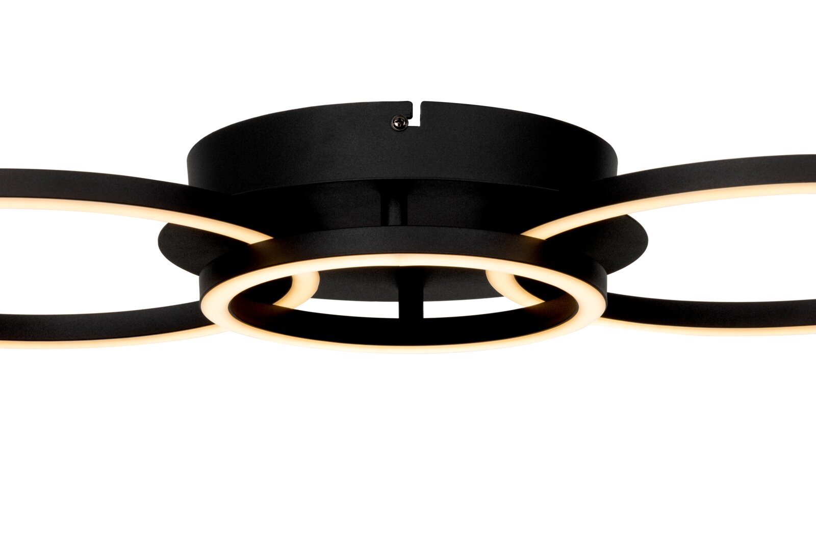 Novel LED-plafondlamp DECKENLEUCHTE Moderne led-plafondlamp met zwarte ringen en warmwitte verlichting, zijaanzicht