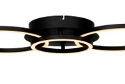 Moderne led-plafondlamp met zwarte ringen en warmwitte verlichting, zijaanzicht