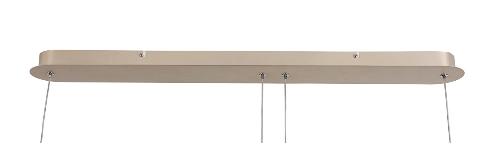 LED-hanglamp gezien van onderaf, rechthoekige vorm met kabelophanging.