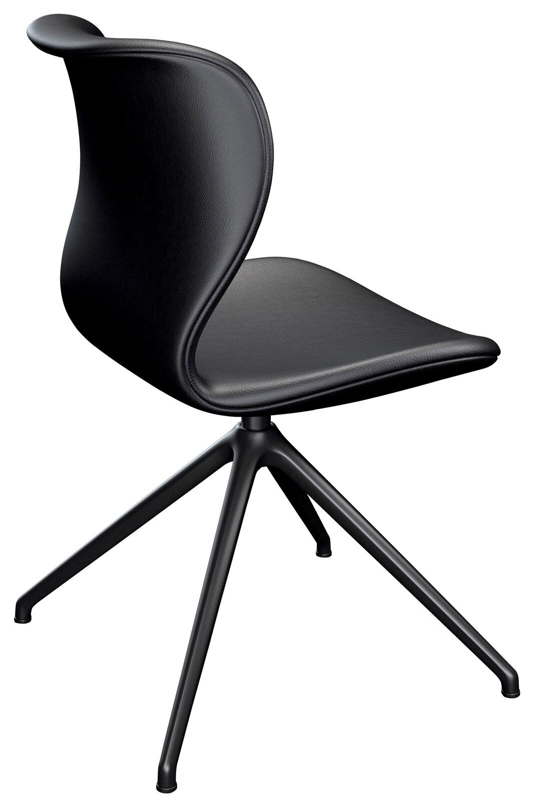 Moderner schwarzer Stuhl Voglauer V-ROCK mit geschwungener Rückenlehne und vierbeiniger Metallbasis, seitliche Perspektive