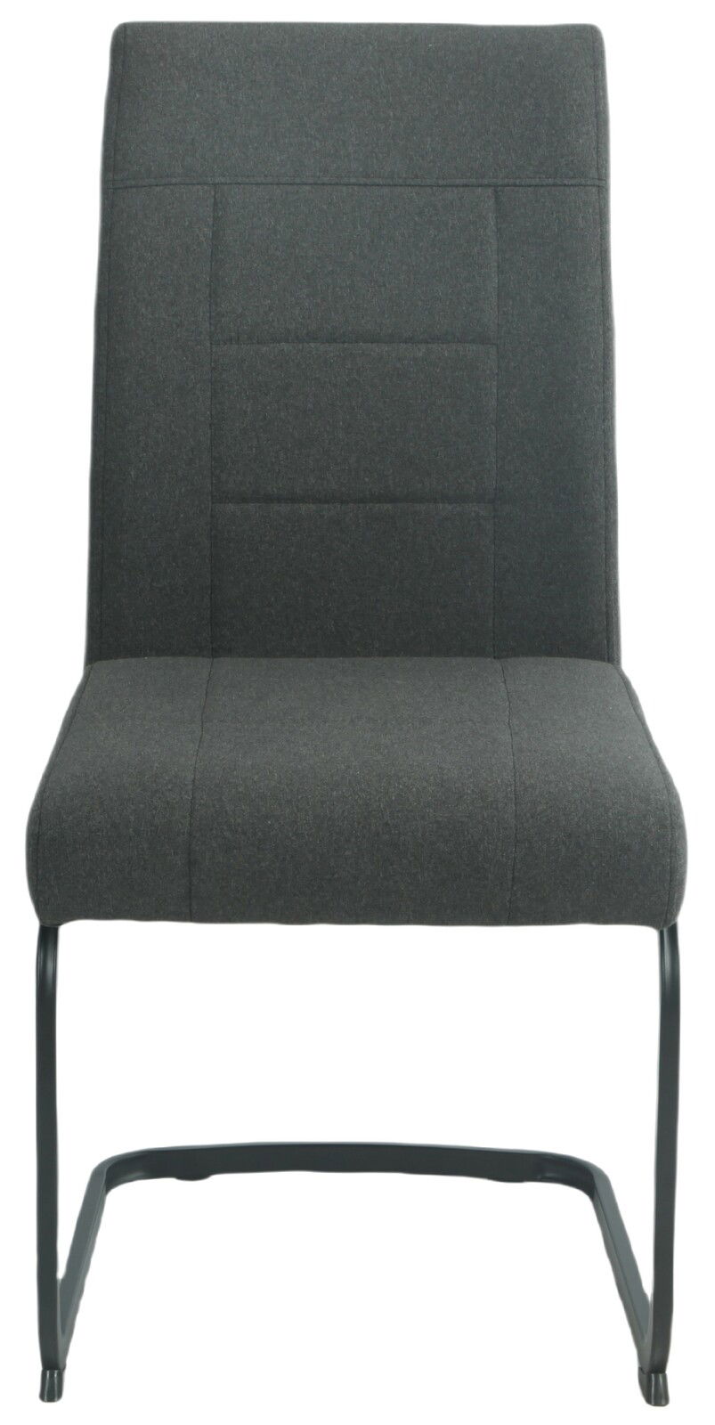 Moderner Schwingstuhl in dunklem Stoffbezug, Vorderansicht