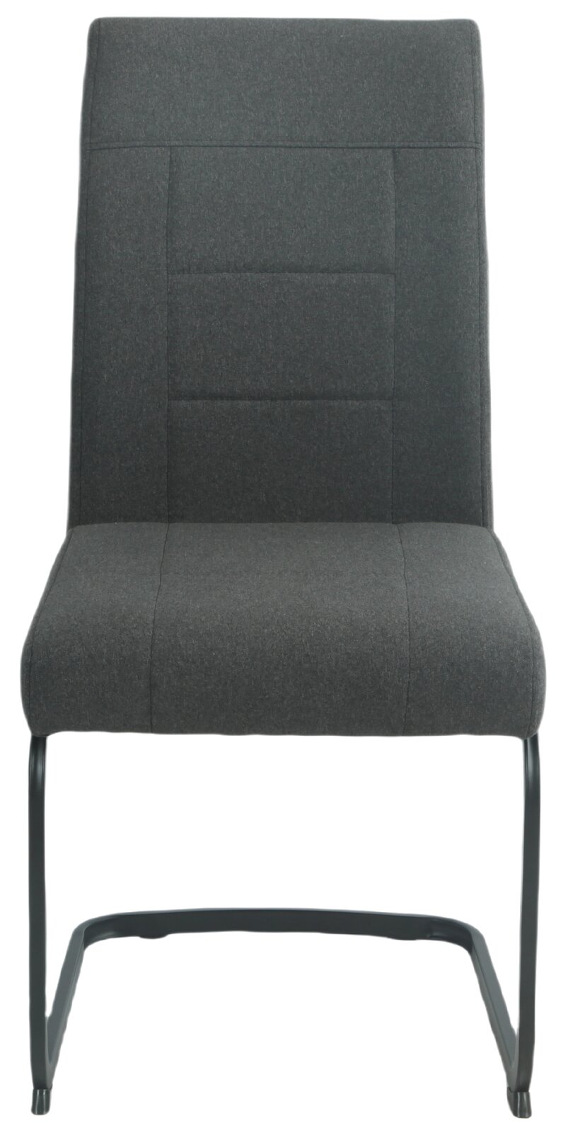 Moderner Schwingstuhl in dunklem Stoffbezug, Vorderansicht