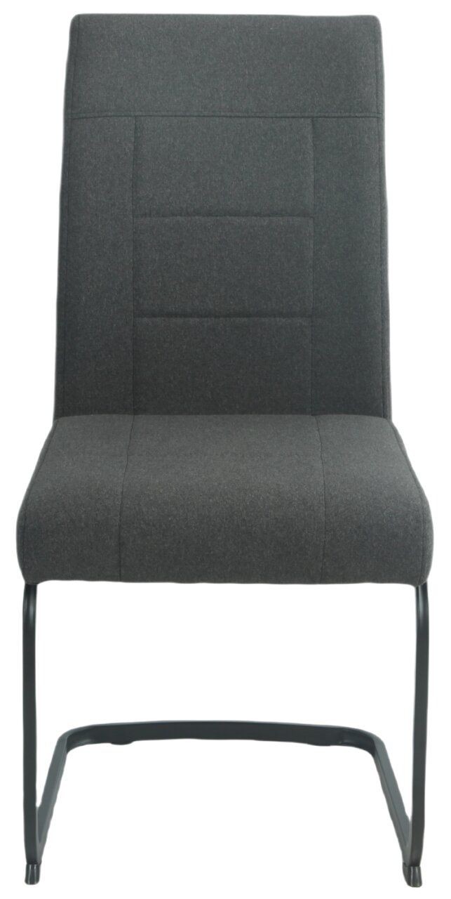 Moderner Schwingstuhl in dunklem Stoffbezug, Vorderansicht