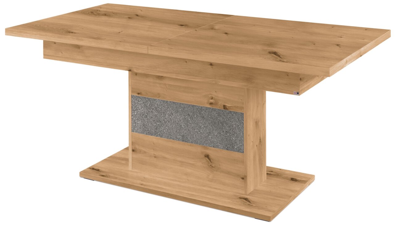 Set one by Musterring Funktions-Esstisch DELTONA Moderner Funktions-Esstisch aus Holz mit rechteckiger Tischplatte und zentralem Standfuß, seitliche Perspektive