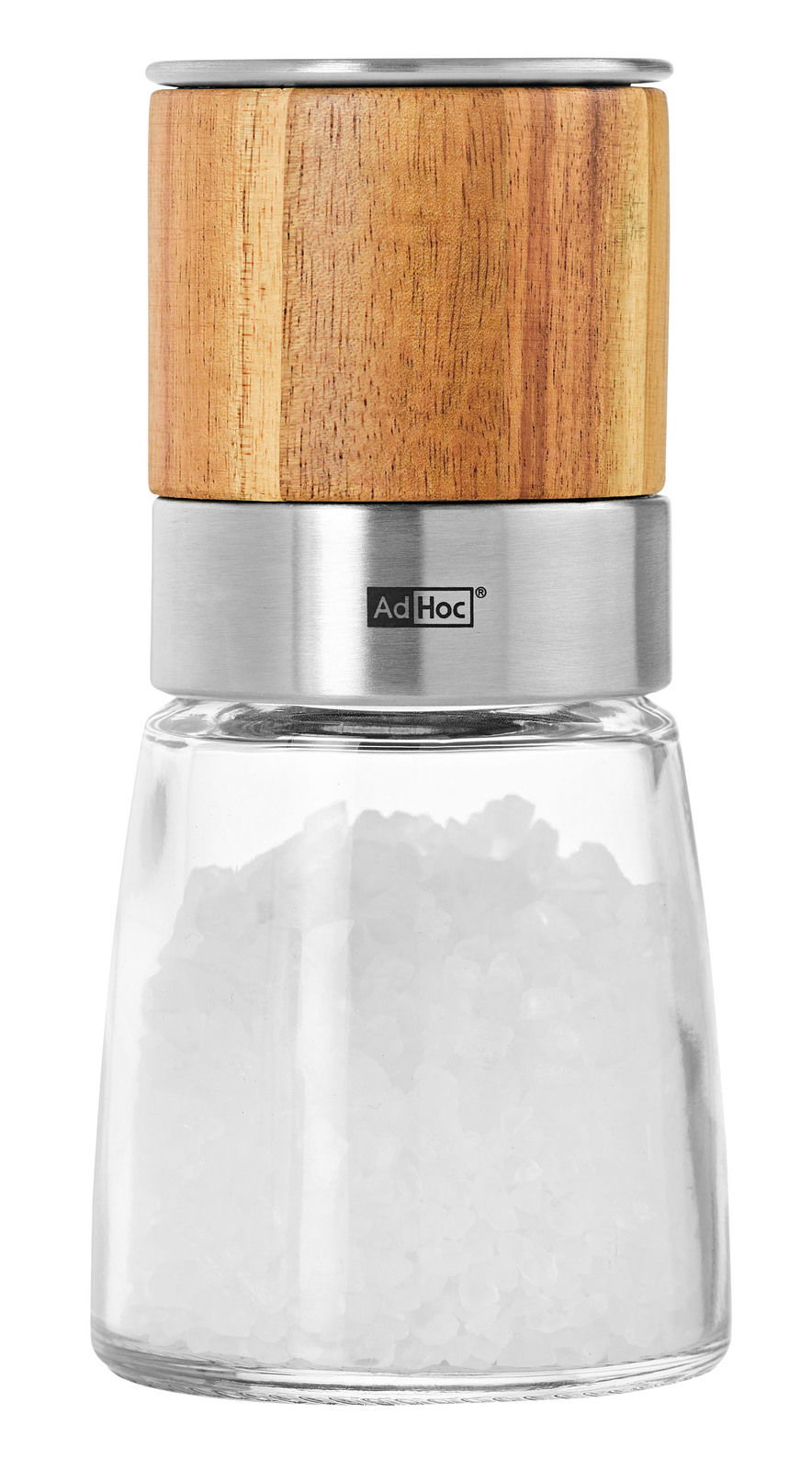 Pfeffer- oder Salzmühle AKASIA aus Holz und Glas, seitliche Ansicht