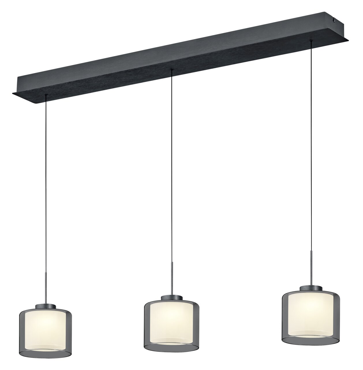 Elements by Bankamp LED-Pendelleuchte KLARA Dreifache LED-Pendelleuchte KLARA mit zylindrischen Schirmen, seitliche Perspektive