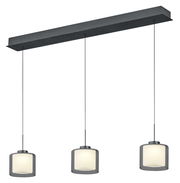 Dreifache LED-Pendelleuchte KLARA mit zylindrischen Schirmen, seitliche Perspektive