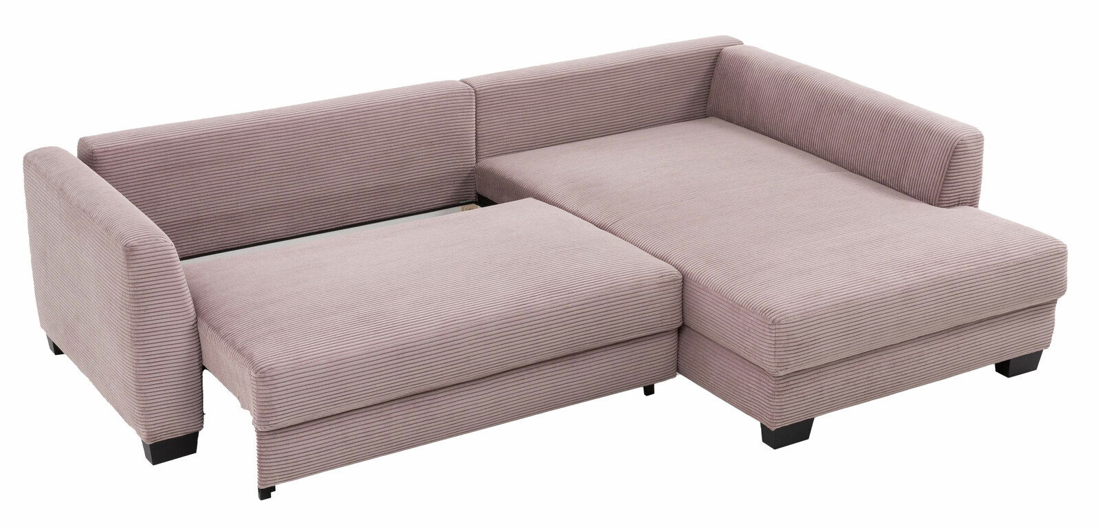 Rundecke in hellbraunem Stoff mit geripptem Design, perspektivisch von oben links fotografiert