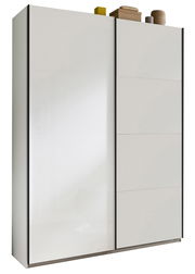 Schwebetürenschrank in weißer Farbe mit zwei Türen, seitliche Perspektive