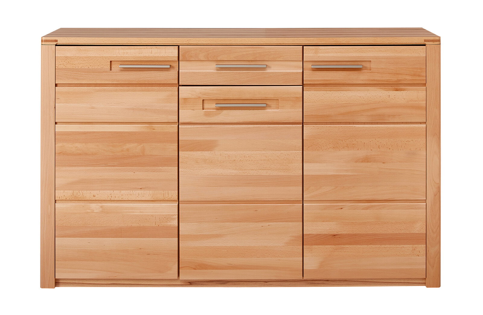 Frontansicht eines XL-Schuhschranks aus Holz mit mehreren Schubladen und Türen.