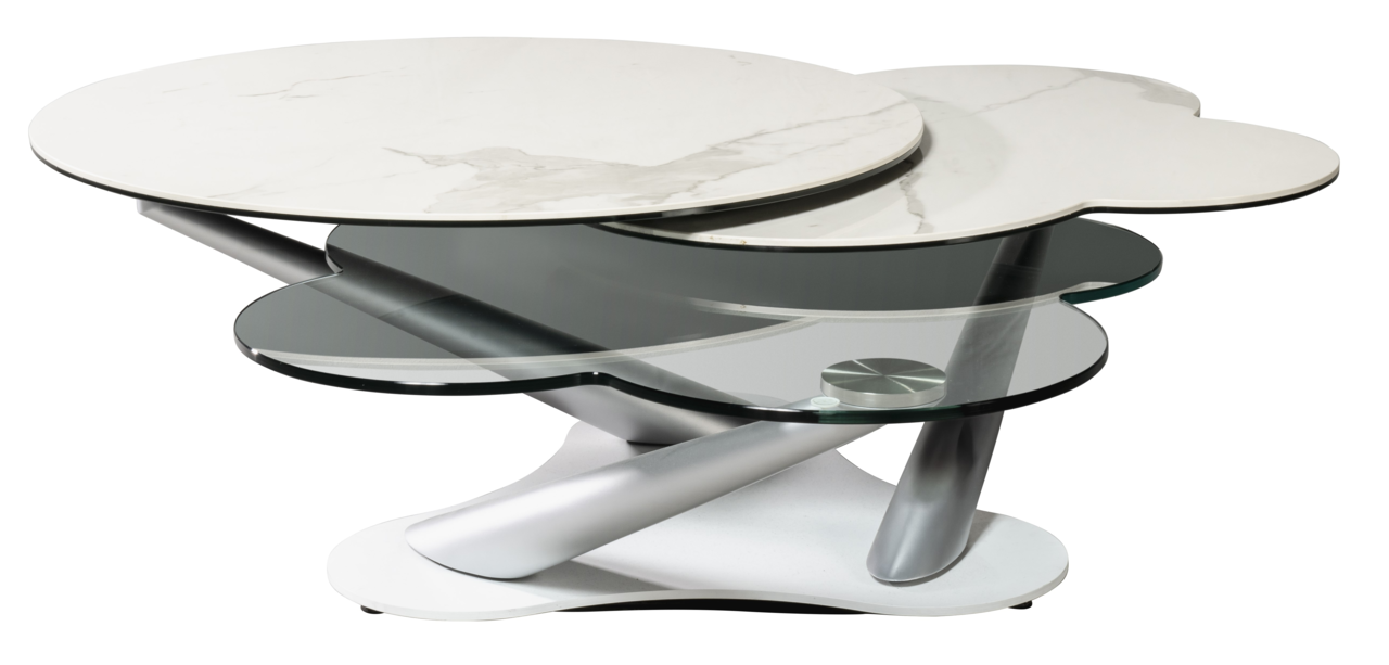 Zurbrüggen Couchtisch MY FLOWER Moderner Couchtisch mit mehreren runden Glas- und Marmorebenen, seitliche Perspektive