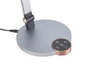 LED-Schreibtischleuchte mit rundem Sockel und Touch-Bedienfeld, seitliche Perspektive