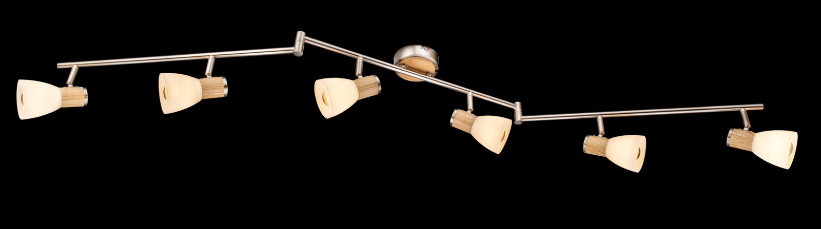 Globo Lighting Strahler GYLFI Sechsflammiger Deckenstrahler aus Metall und Holz in seitlicher Perspektive