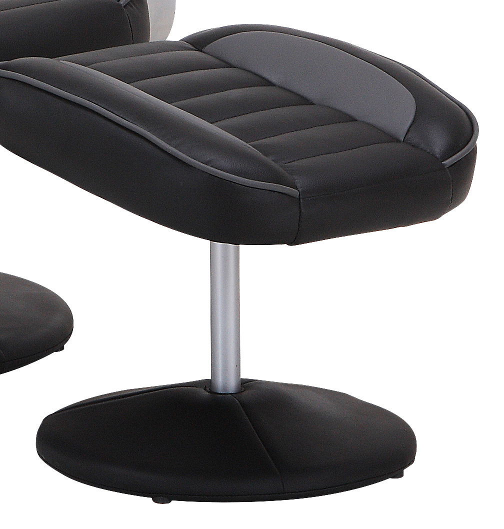 Schwarzer Fernsehsessel mit Hocker, seitliche Perspektive