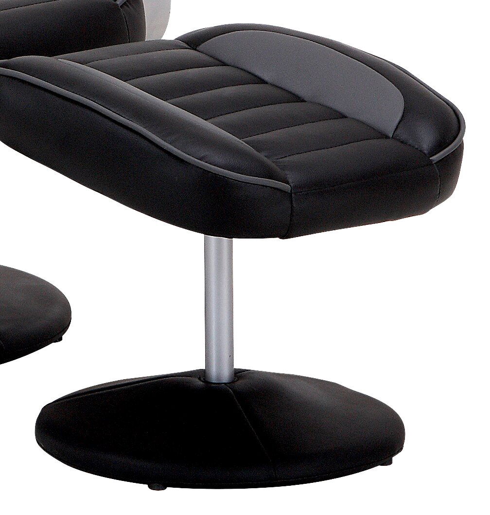 Schwarzer Fernsehsessel mit Hocker, seitliche Perspektive