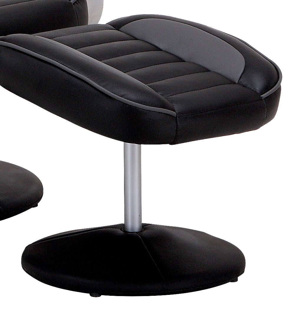 Schwarzer Fernsehsessel mit Hocker, seitliche Perspektive