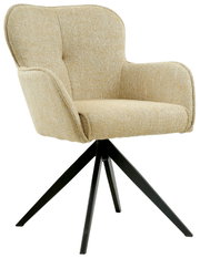 Beige fauteuil met zwart metalen frame, zijaanzicht