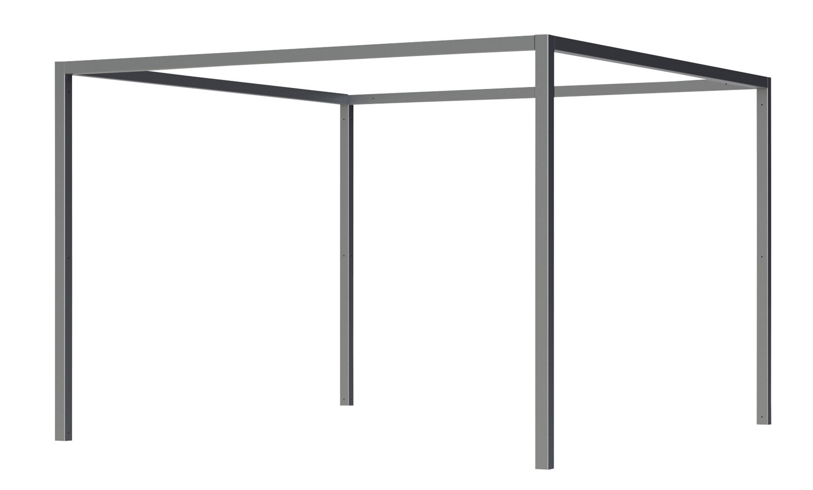 Metallrahmen einer Pergola von schräg unten betrachtet