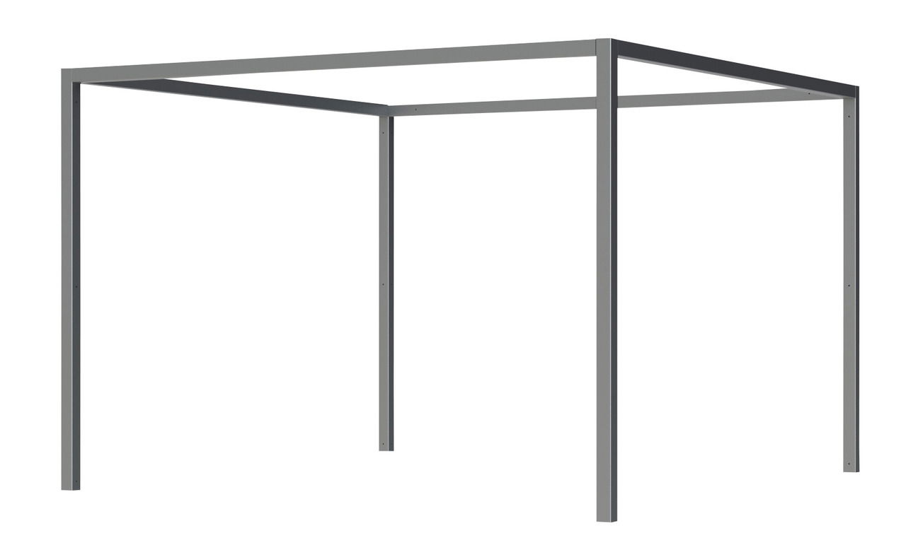 Metallrahmen einer Pergola von schräg unten betrachtet