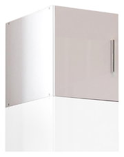 Hochschrank-Aufsatz T54 in weißer Farbe mit silbernem Griff, seitliche Perspektive