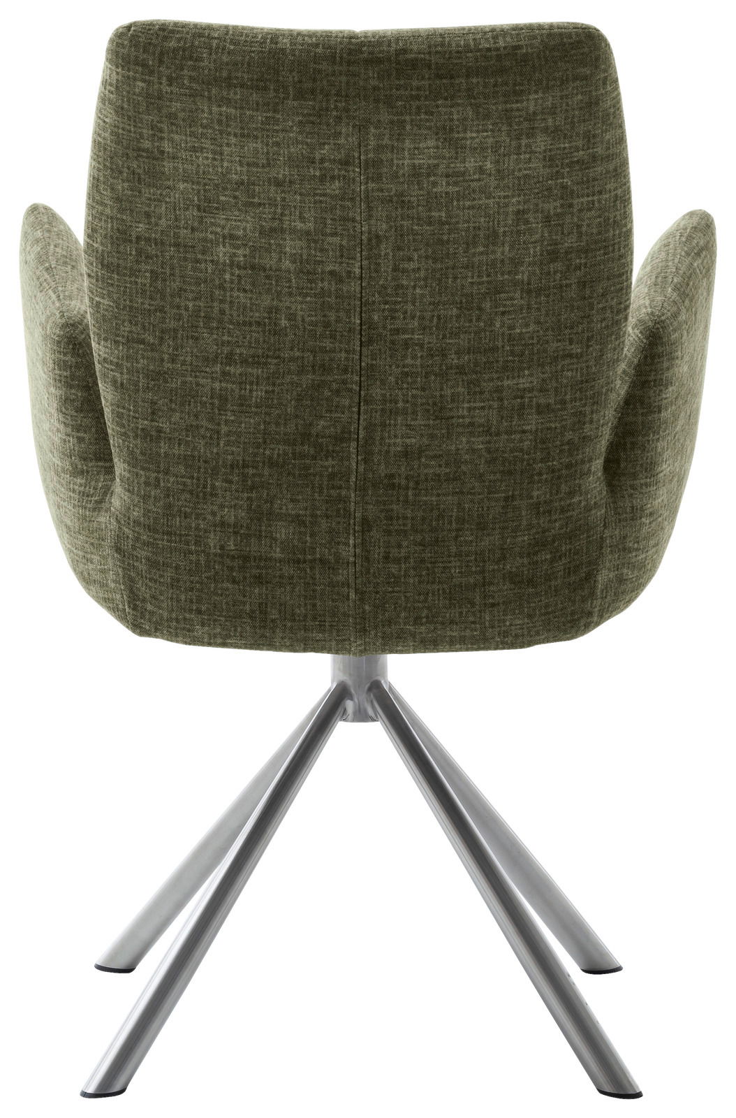 Rückansicht eines grünen Sessels mit Metallbeinen