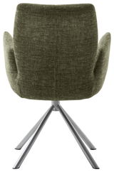 Rückansicht eines grünen Sessels mit Metallbeinen