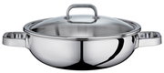 Wok mit Glasdeckel aus Edelstahl, seitliche Perspektive