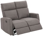 Graues 2-Sitzer-Sofa mit verstellbaren Rückenlehnen und Fußstützen, seitliche Perspektive