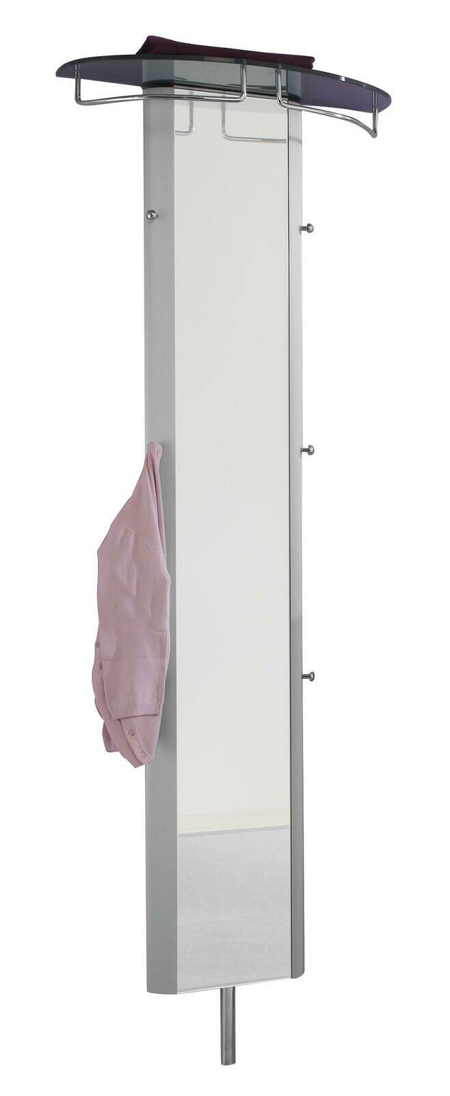 Moderne Garderobe mit Spiegel, Haken und Ablage, seitliche Perspektive