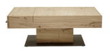 Moderner Couchtisch aus Holz in Seitenansicht mit rechteckiger Tischplatte und stabiler Basis.